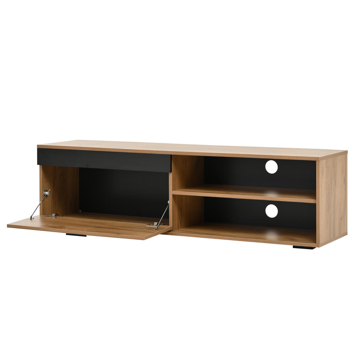 LOWBOARD TV-Möbel-Set 140/35/39 cm aus Spanplatte mit Sanftschluss-Scharnieren Eichefarben/Schwarz - Naturfarben, Holzwerkstoff (140/39/35cm) - Modenvie