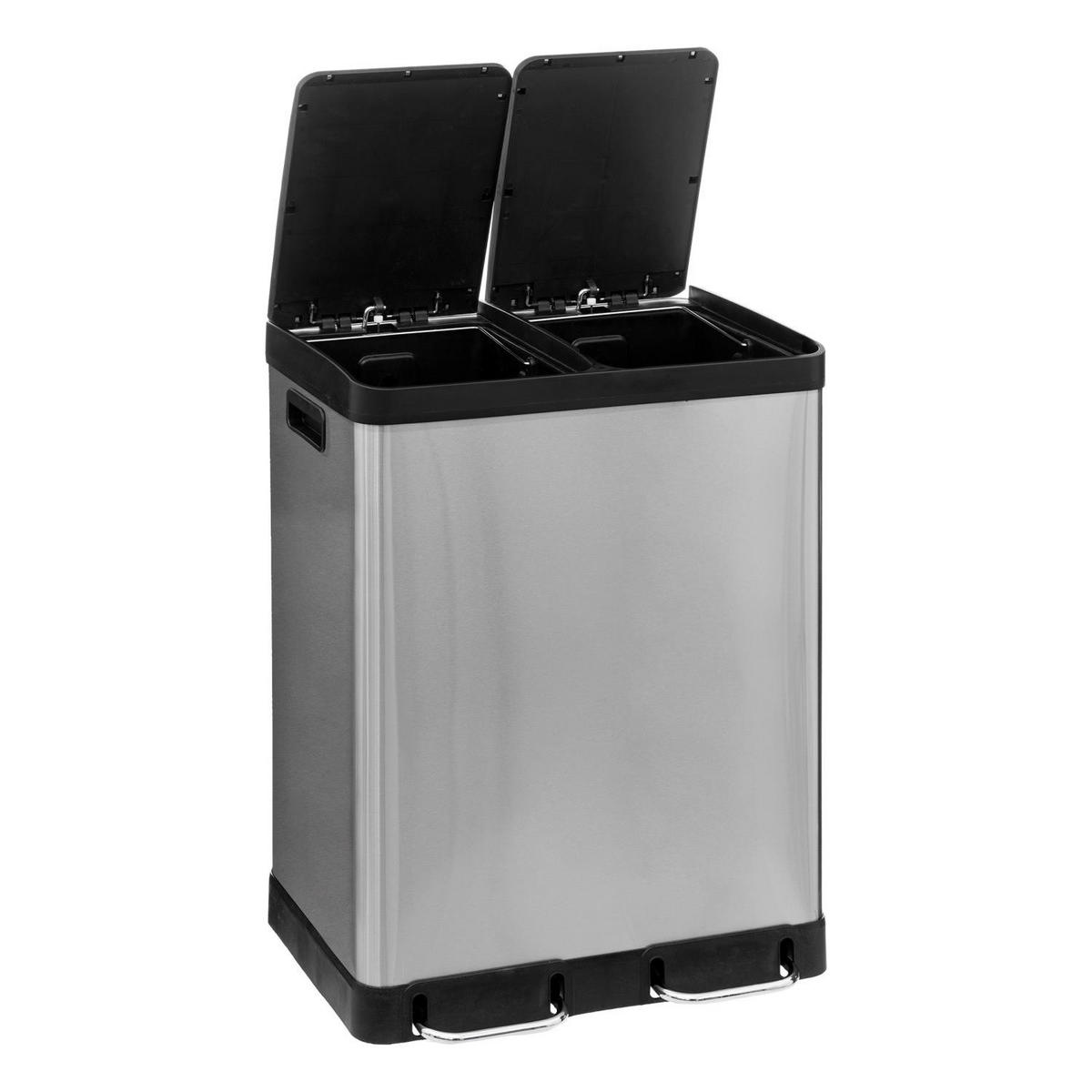 2-KAMMER-MÜLLEIMER Edelstahl Ariane 30 l 48,8/39,5/67 cm - Grau, Metall (39.5/67/48.8cm) - 5five Simply Smart