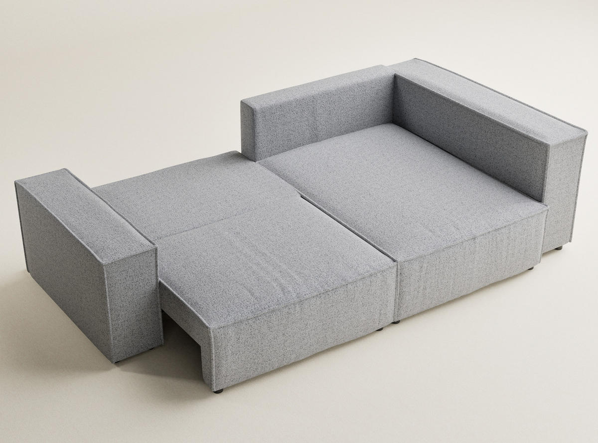 ECKSOFA MIT SCHLAFFUNKTION Tonga Hellgrau Webstoff - Hellgrau/Schwarz, Holz/Holzwerkstoff (255/105cm) - Maison de Reve