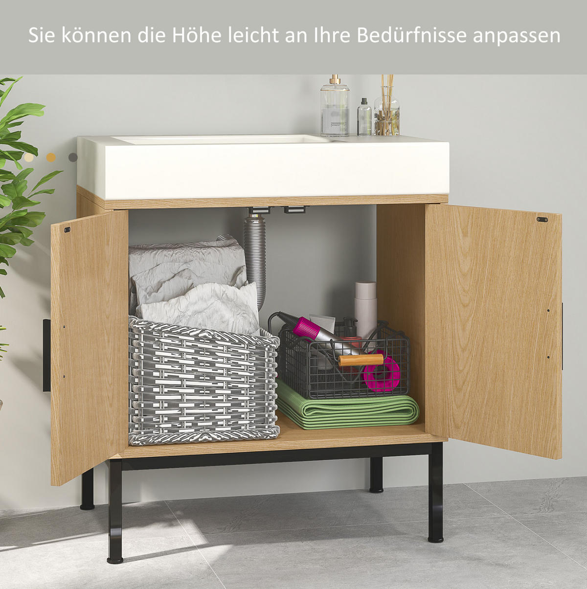 WASCHBECKENUNTERSCHRANK mit Rattanoptik 60 x 39 x 60 cm Oak - Eichefarben, Holzwerkstoff (39/60/60cm) - Beauniv