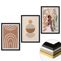 WANDBILDER 3er-Set - 40x60 cm Schwarzer Rahmen - Stilvolle Pflanzenmuster und Geometrie - Schwarz, Kunststoff (40/60cm) - ArtPrintCave