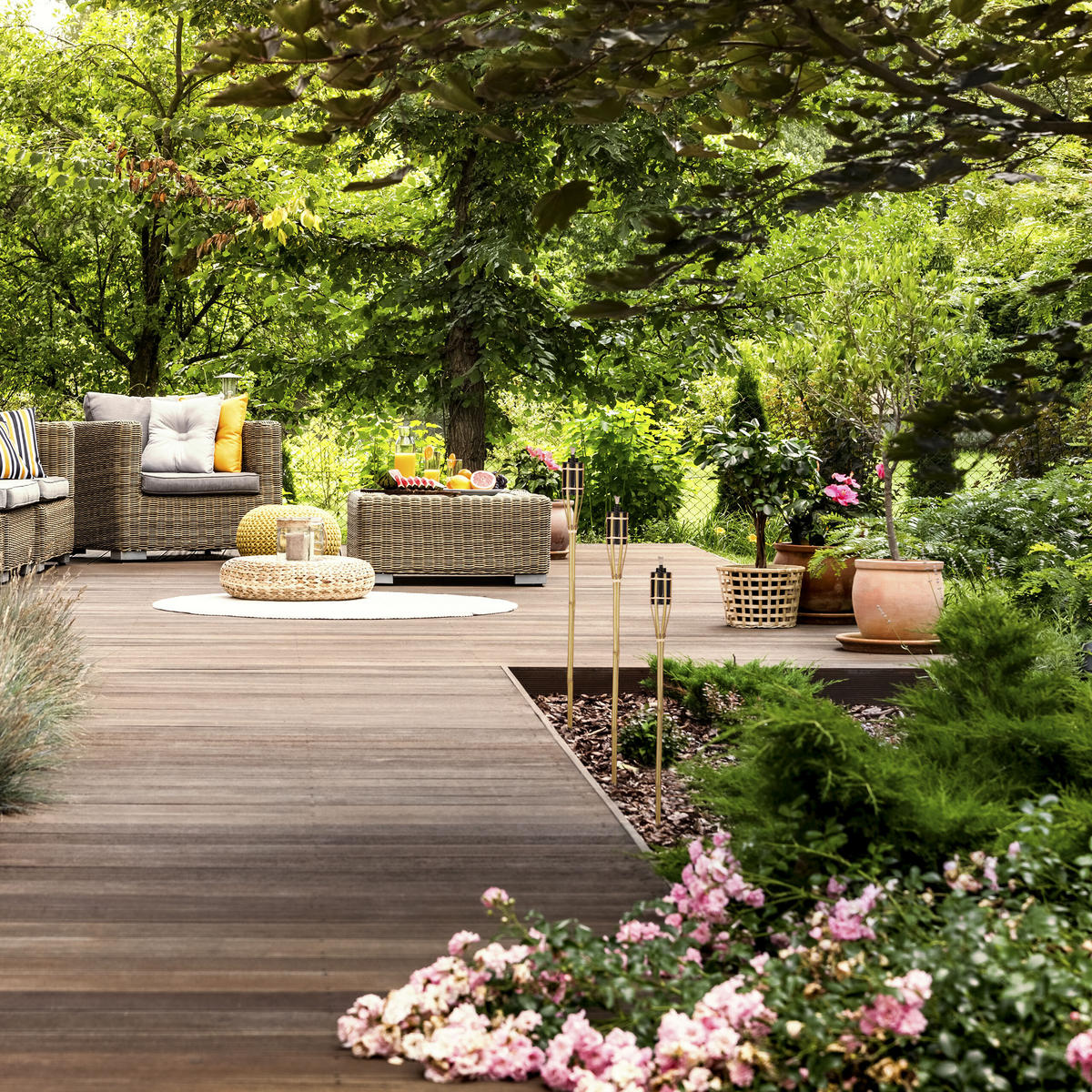 16xGARTENFACKEL - Hellbraun, Holz/Textil (90cm) - Relaxdays