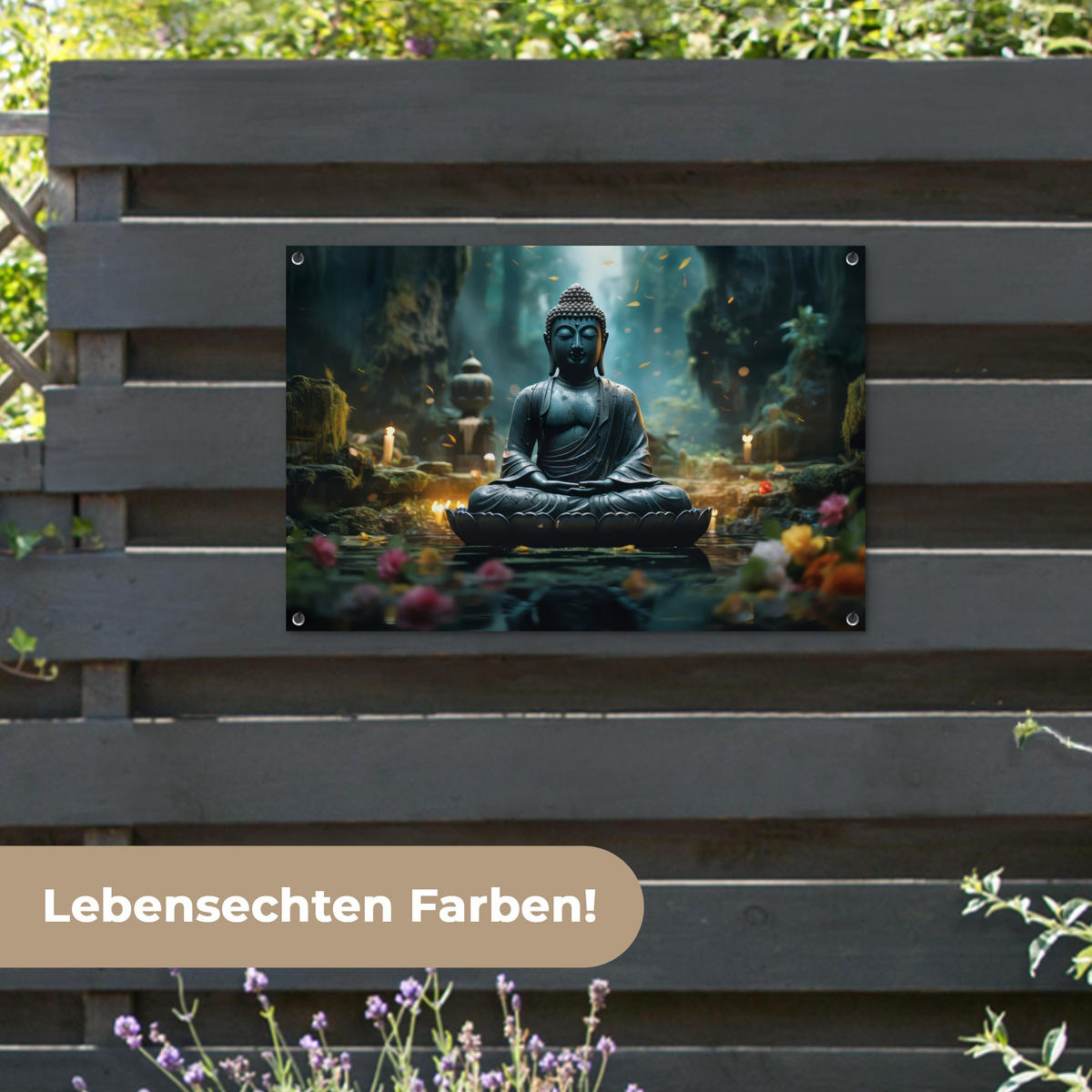 ZAHRADNÍ PLAKÁT Buddha - Socha - Buddha - Zen - Umění - Buddha 90x60 cm - tmavě šedá, plast (90/60/0.2cm) - OnlyWow
