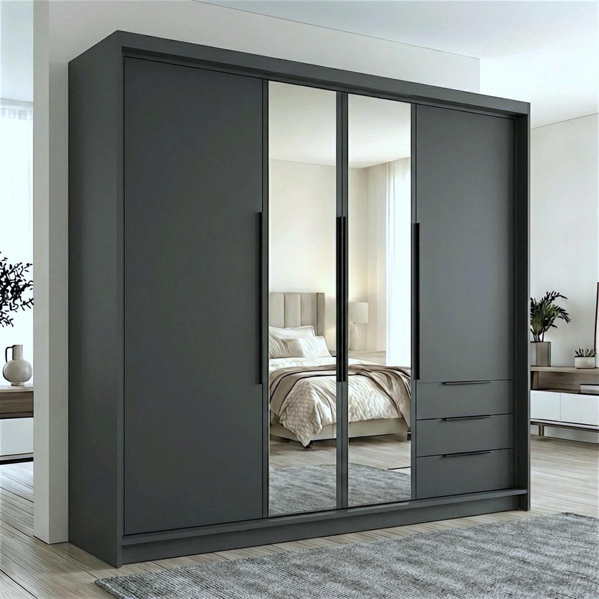 DREHTÜRENSCHRANK VIVO 200 cm Farbe: Graphit | Graphit | Graphit - Graphitfarben, Holzwerkstoff/Metall (200/215/59.5cm) - A&J MöbelLand