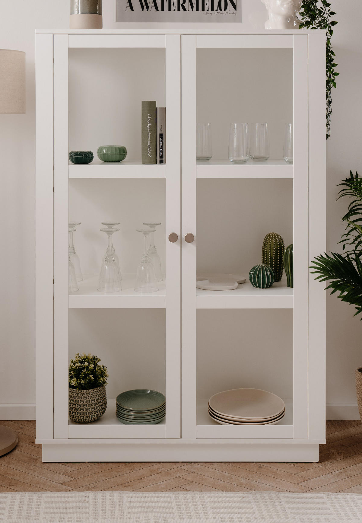 VITRINE weiß, 100 x 150 cm, Highboard mit 6 Fächern - Alufarben/Schwarz, Glas/Holzwerkstoff (56/150/40cm) - Furn.Design