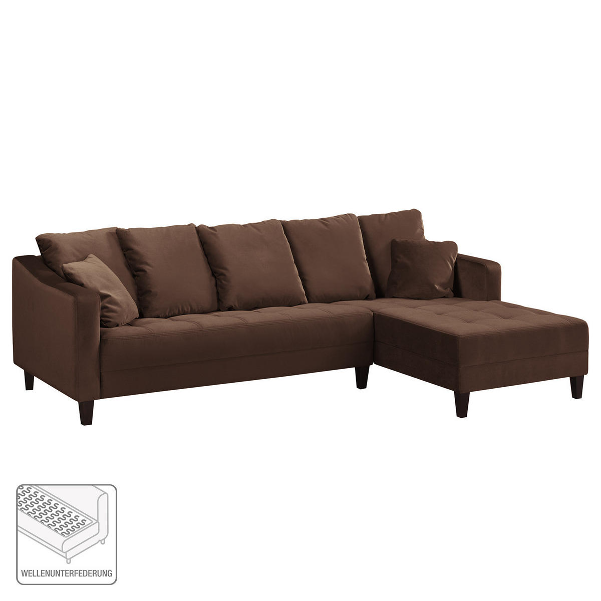 ECKSOFA mit Ottomane - Samt - Braun, Textil (254/165cm) - home24