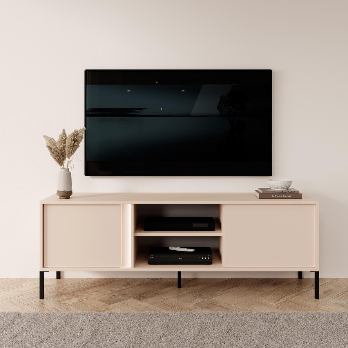 LOWBOARD DASTINO 153,1x39,5x53,4 cm mit 3 Türen Beige - Beige, Holzwerkstoff (153.1/53.4/39.5cm) - MASSENO