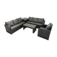 GARTENSOFA SET mit rechteckigem COUCHTISCH Polyrattan 7-Sitzer Dunkelgrau - Dunkelgrau/Grau, Glas/Kunststoff - Fimous