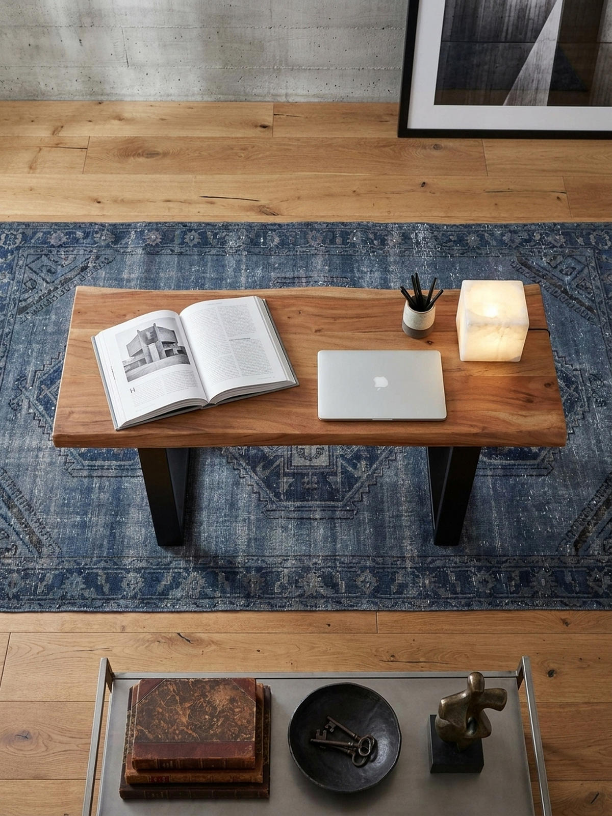 SCHREIBTISCH – Massivholz Akazie, 118x41 cm, Live-Edge Design, schmal - Schwarz/Braun, Holz/Metall (41/118/76cm) - KADIMA DESIGN