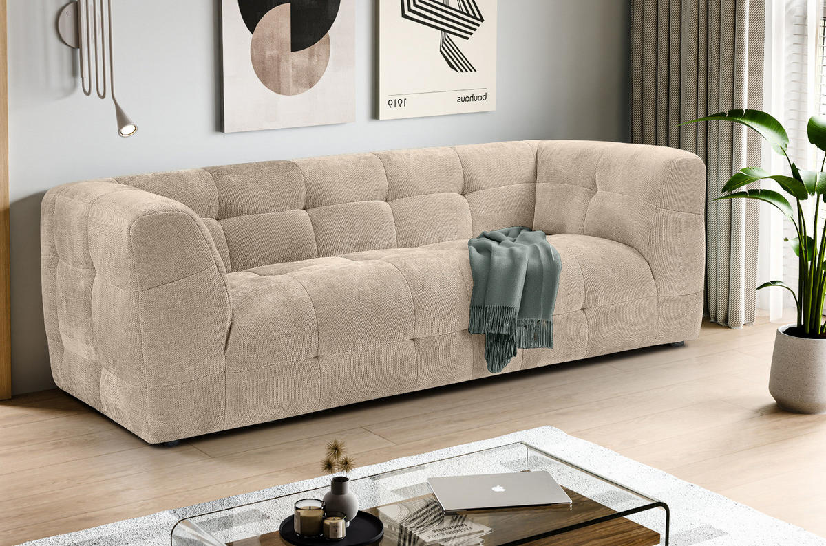 SOFA beige Strukturstoff, Couch 2,5-Sitzer 217 cm mit Steppoptik - Beige, Holz/Textil (217/72/96cm) - Inn.Furn