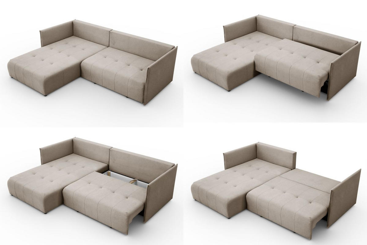 ECKSOFA L Form Hanna 246 x 188 cm mit Schlaffunktion und Bettkasten, 4 Sitzer, Bettzeugablage, Sofa, Eckcouch, cappuccino, links - Hellbraun, Kunststoff (246/188cm) - Margaret Hadas24