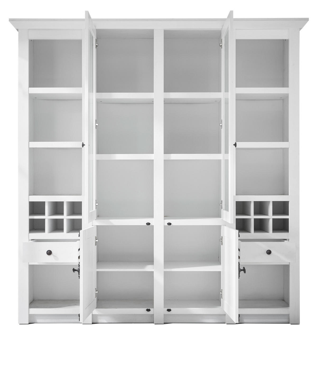 BUFFETSCHRANK weiß Pinie Landhaus, Vitrinenschrank mit Weinregal 194 x 207 cm - Anthrazit/Weiß, Holzwerkstoff/Metall (194/207/45cm) - Furn.Design