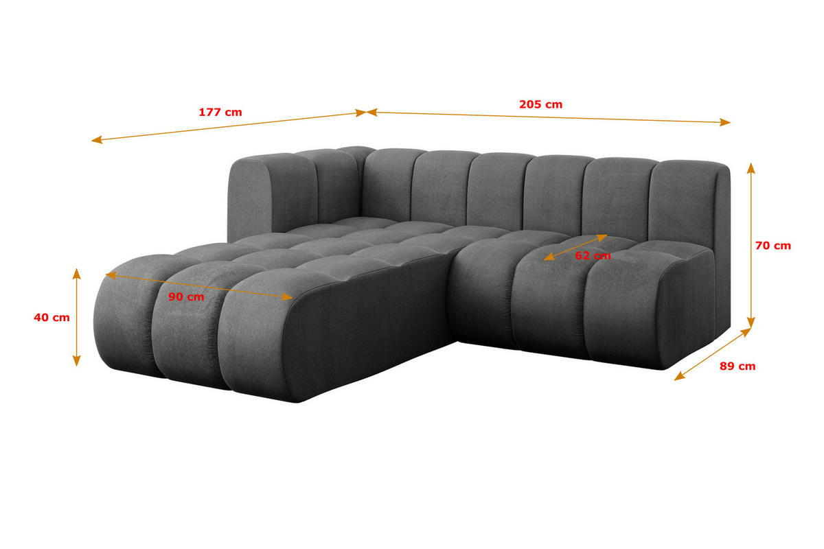 ECKSOFA modulares Sofa Darnel-L1 - 205x177x70 cm Dunkelgrau - Dunkelgrau, Holzwerkstoff/Textil (205/177cm) - ALTDECOR