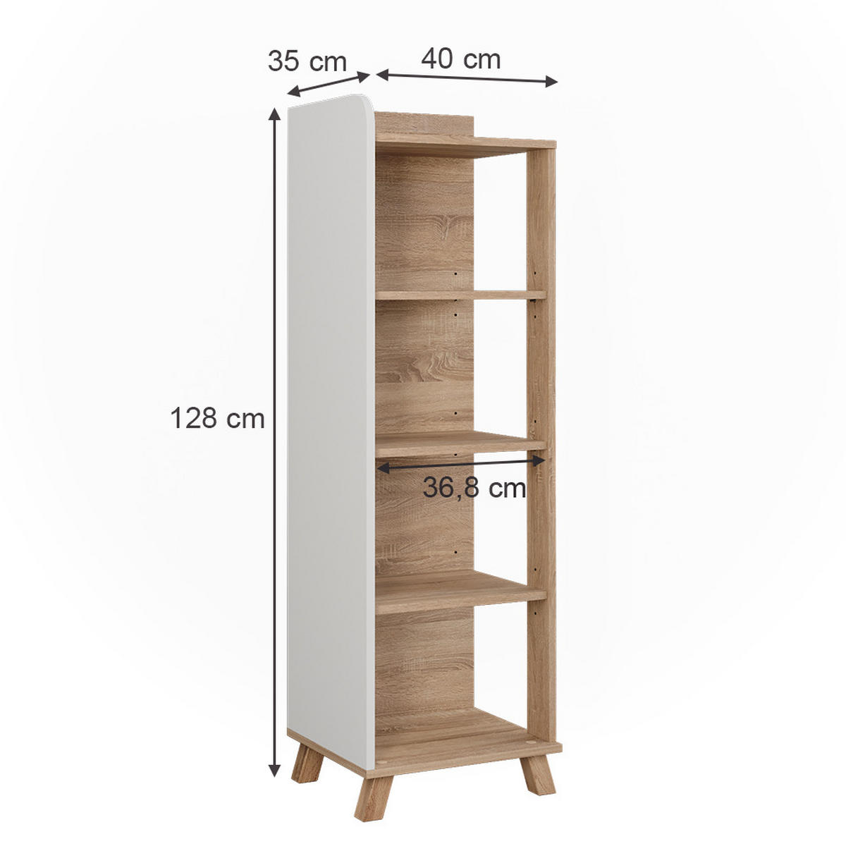 BADREGAL Karen Sonoma/Weiß 40 x 128 cm mit 4 Fächern - Weiß/Sonoma Eiche, Holzwerkstoff (40/128/35cm) - Vicco