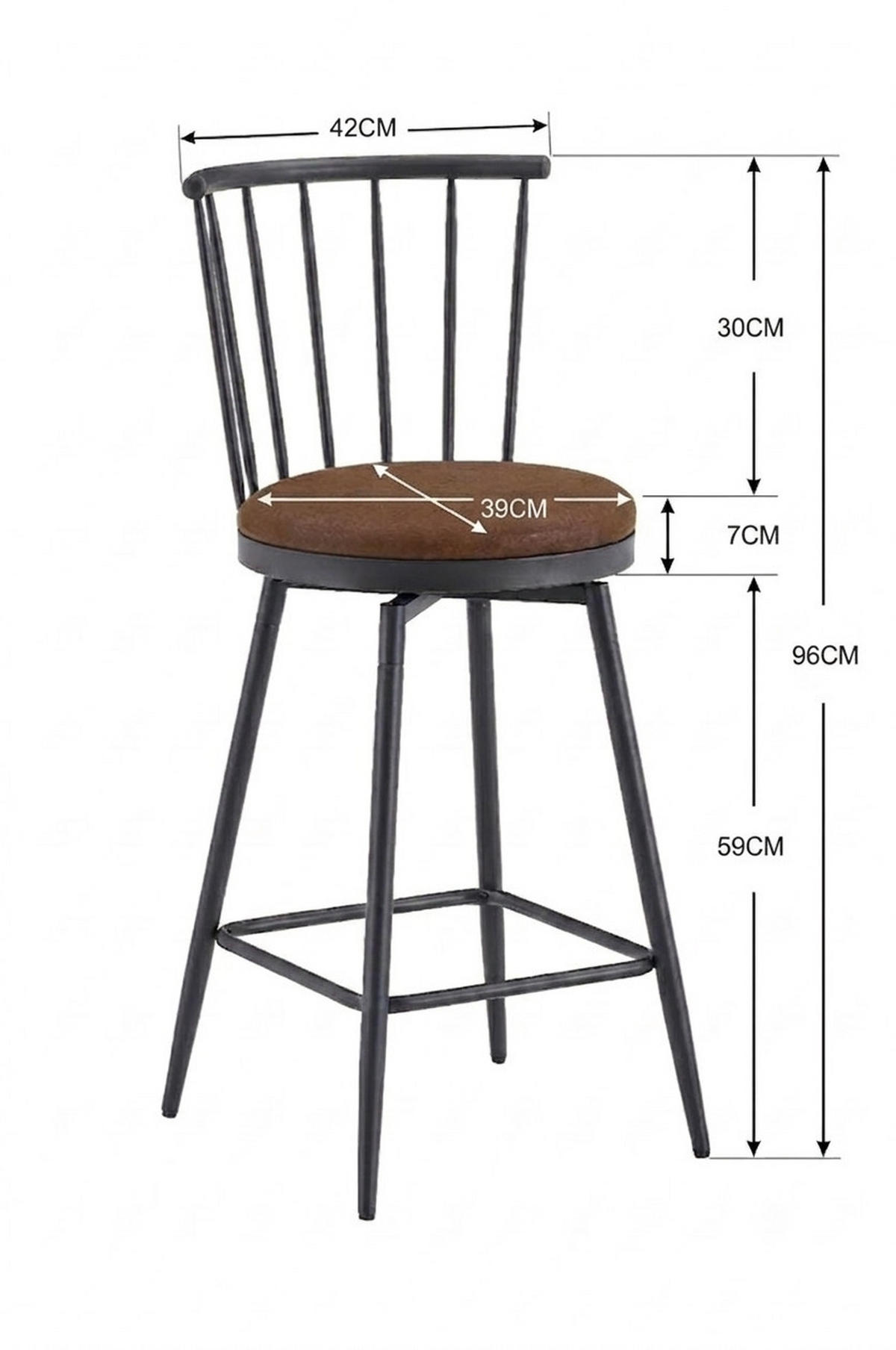BARHOCKER mit gepolstertem Sitz Metall PU Brown - Braun, Metall (39/96/39cm) - Meubliv