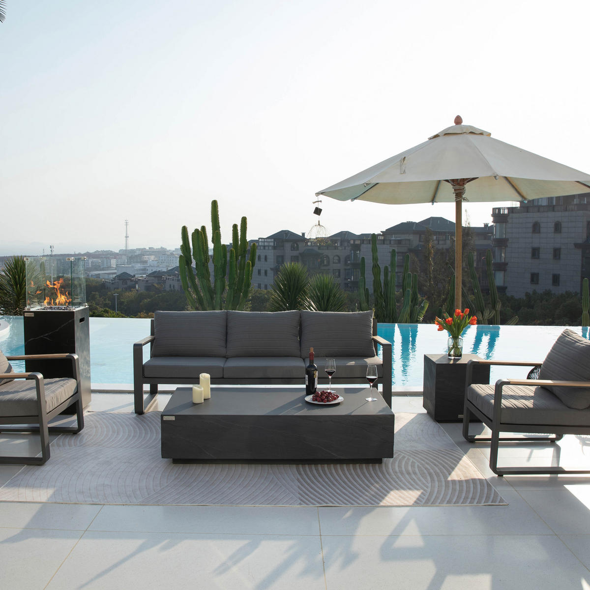 COUCHTISCH COLORADO aus GF-Beton Rechteck, Wetterbeständig, 153x77x36 cm - Dunkelgrau, Naturmaterialien (153/77/36cm) - Elementi
