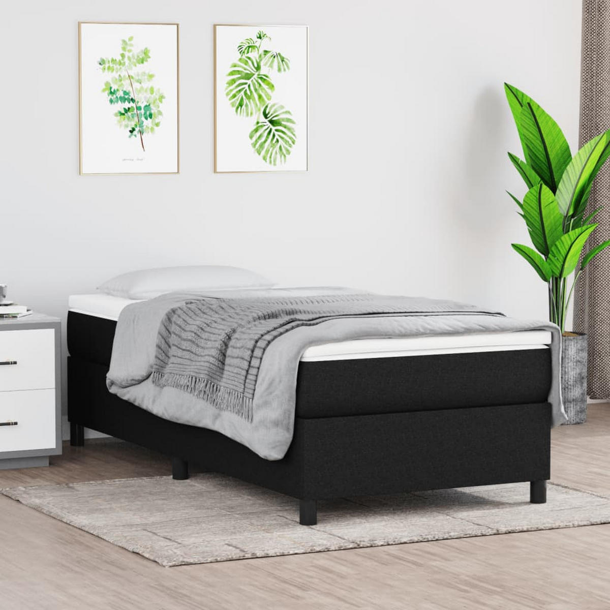 BETT mit Lattenrost ohne Matratze, 90/200 cm, 35 cm Hoch aus Stoff, Schwarz - Schwarz, Holz/Textil - vidaXL