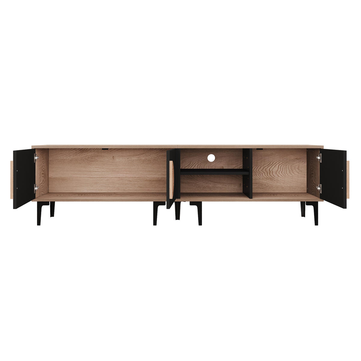 TV-SCHRANK 180/35/49 cm Schwarz mit 3 Türen für 80 Zoll - Eichefarben, Holzwerkstoff (180/49/35cm) - Oxeza