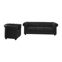 COUCHGARNITUR mit Sessel - 4 Personen - Leder - Schwarz - CHESTERFIELD - Schwarz, Leder (205/72/78cm) - Vente-Unique