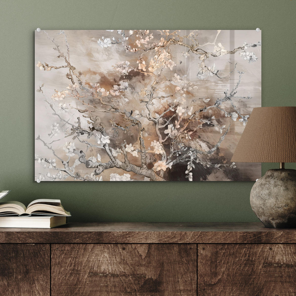 ACRYLGLASBILD Mandelblüte - Kunst - Van Gogh - Beige - Abstrakt 60x40 cm - Braun, Glas (60/40cm) - MuchoWow