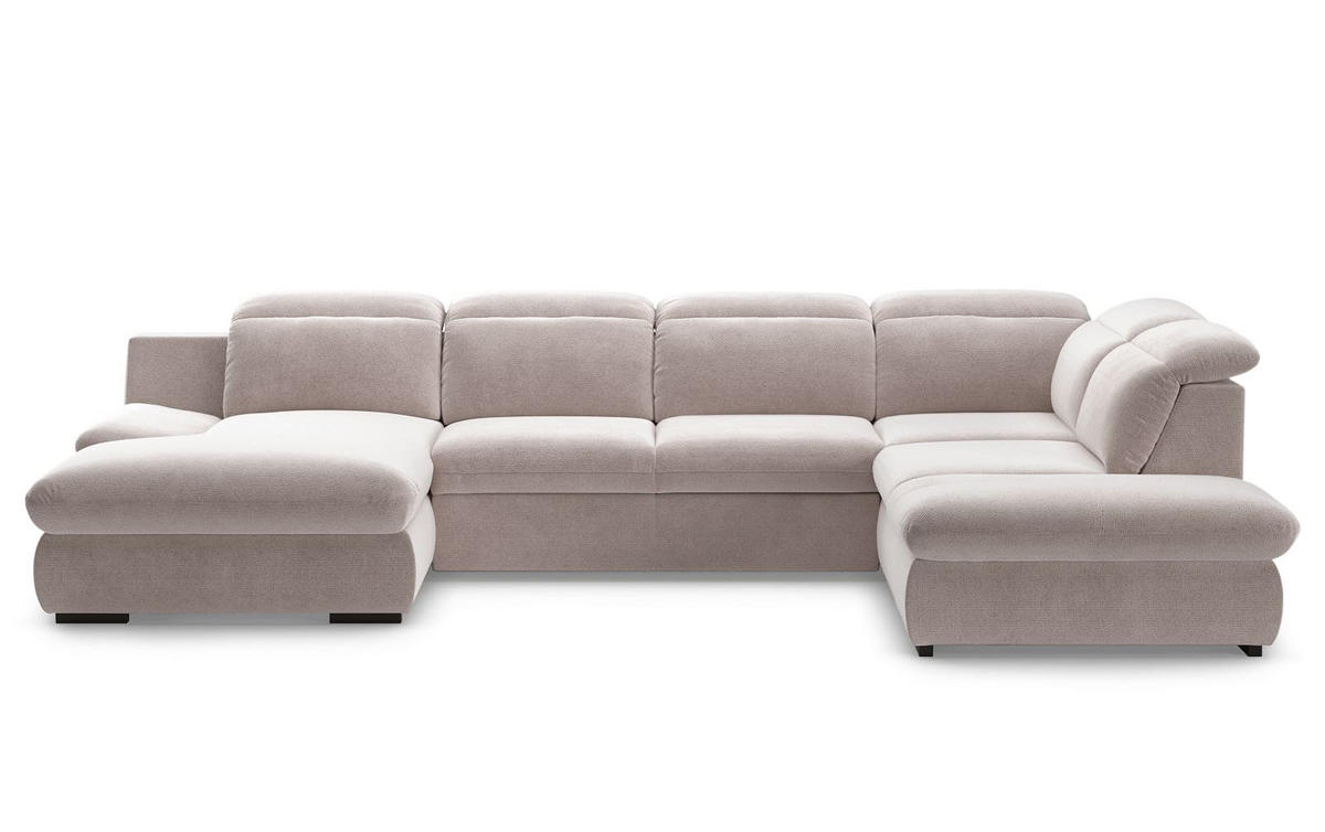 WOHNLANDSCHAFT mit Schlaffunktion und Bettkasten, verstellbare Kopflehnen - Beige/Schwarz, Kunststoff/Textil (218/80/341cm) - Cotta