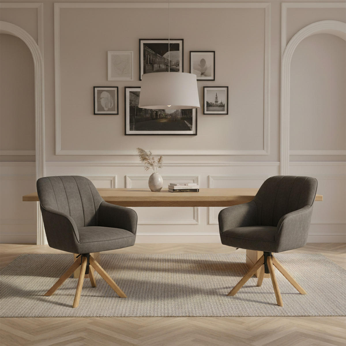 BÜROSTUHL Mika-Jaro - Honigeiche/Taupe, Eichenholz/Holz (60/88/65cm) - DUBI Möbel