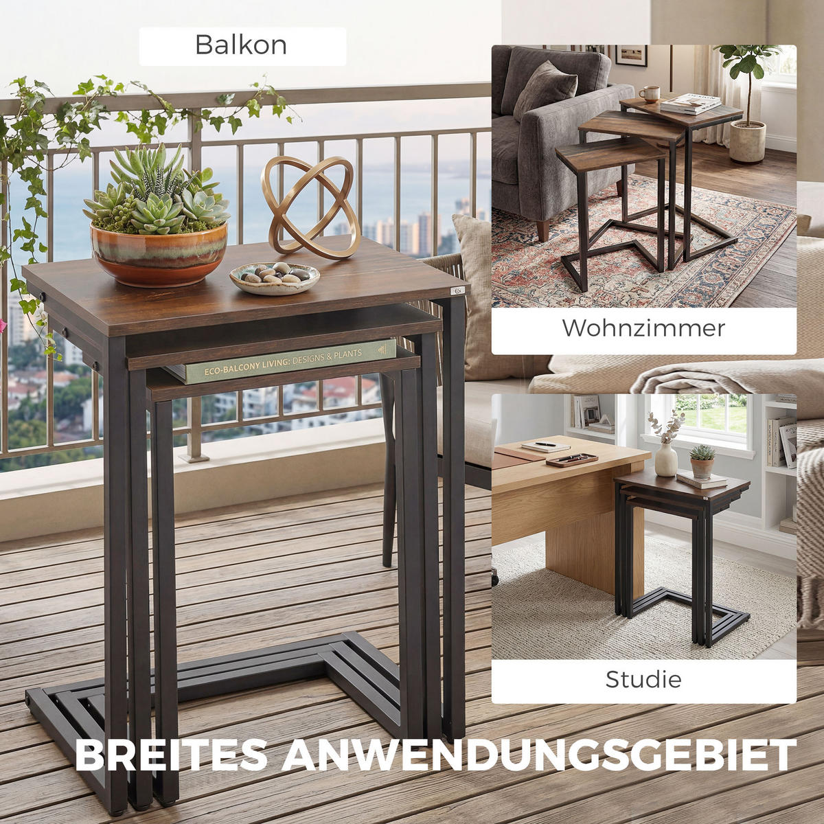 COUCHTISCH DE-08782 3er-Set Braun - Braun, Metall (45/30/60cm) - ComfortXL