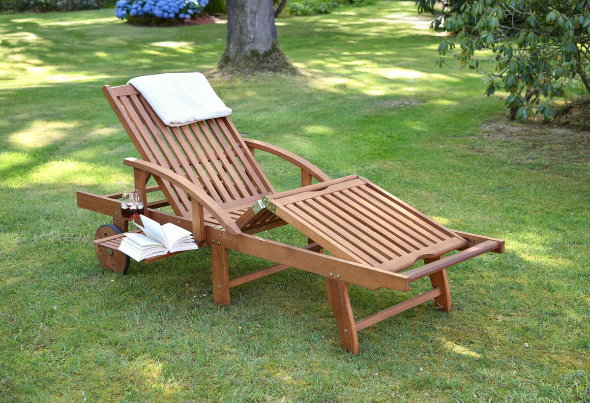 SONNENLIEGE Rolando Verstellbar Eukalyptus Gartenliege - Naturfarben, Holz (74/91/195cm) - DELUKE