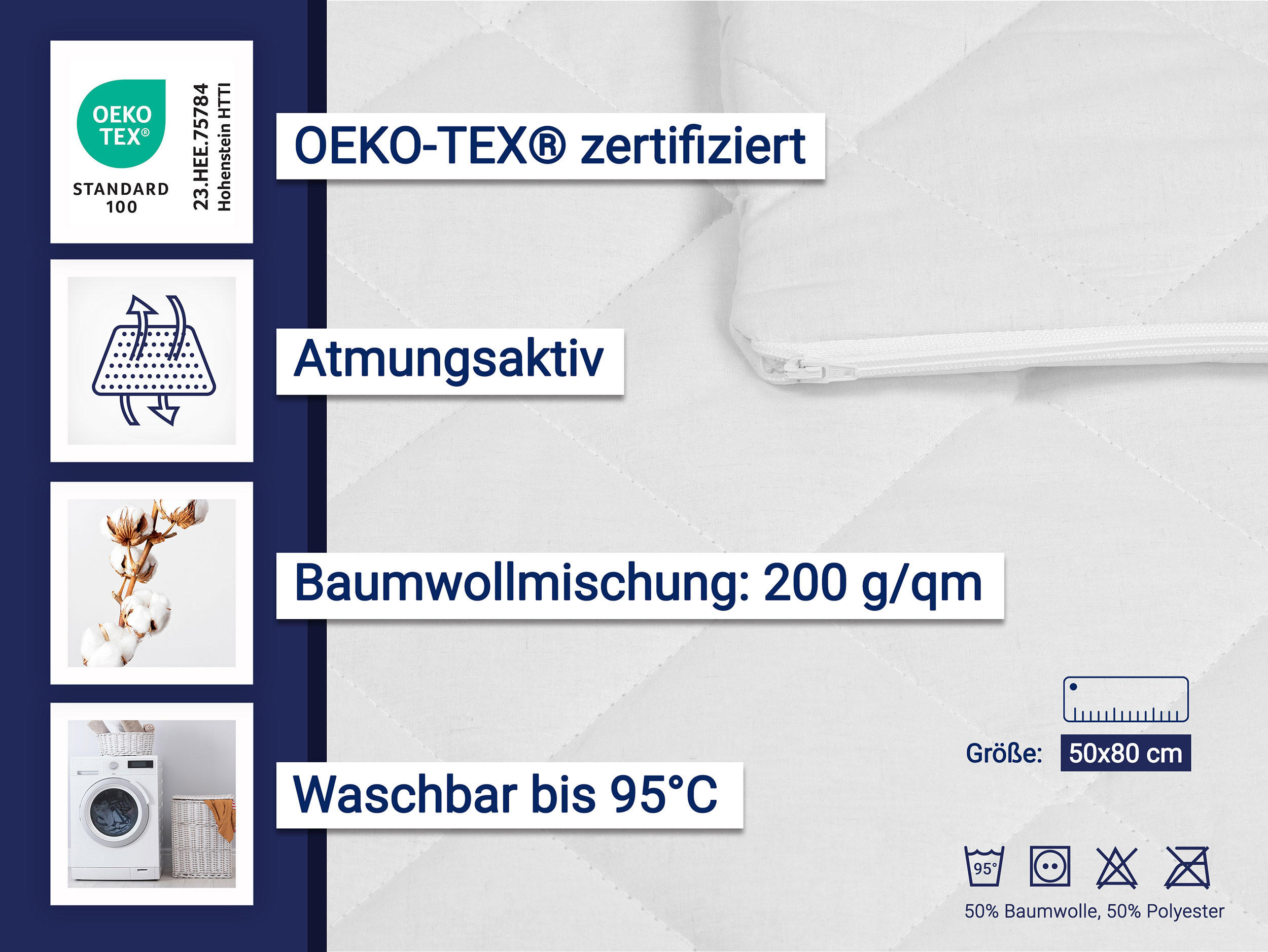 KISSENBEZUG, 50x80 cm, 50% Polyester, 50% Baumwolle, Weiß - Weiß, Textil (50/80cm) - Zollner