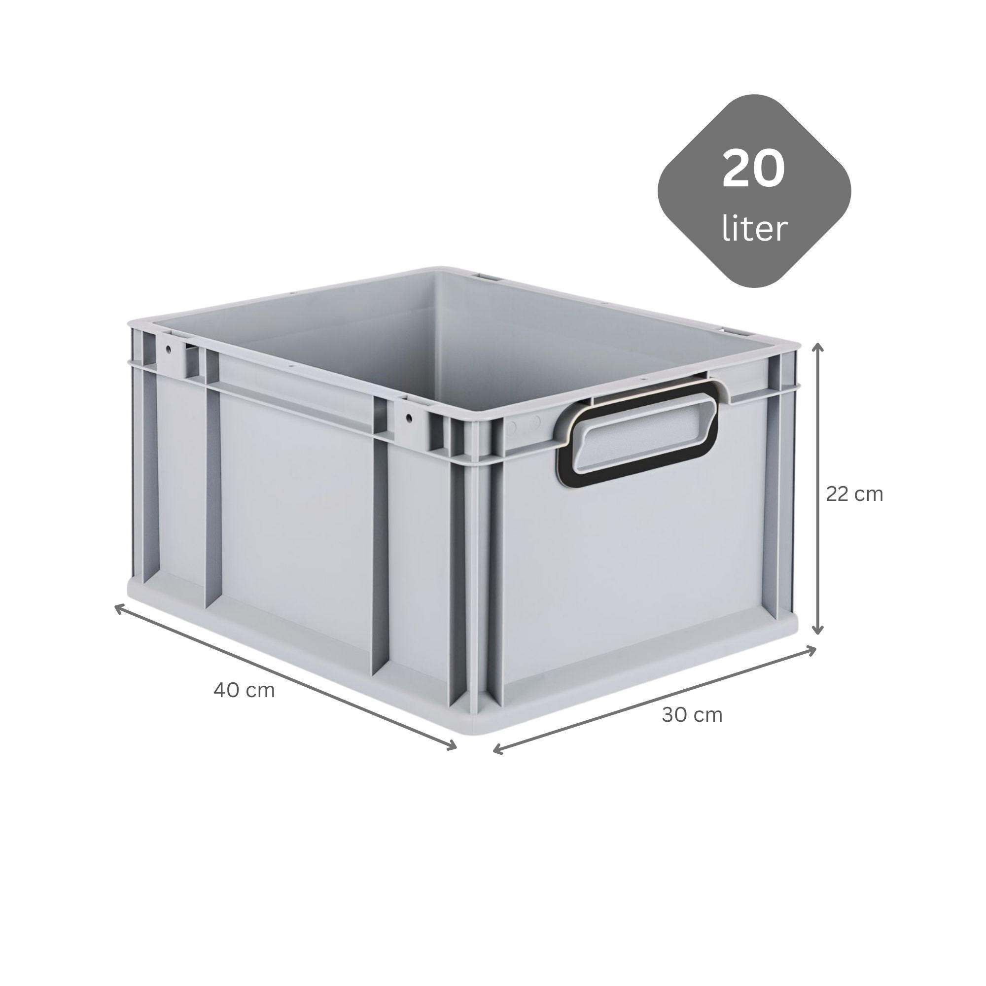 EUROBOX NextGen Color 22x30x40 cm 20 Liter Griffe schwarz zu, Grau - Schwarz/Grau, Kunststoff (30/22/40cm) - PROREGAL