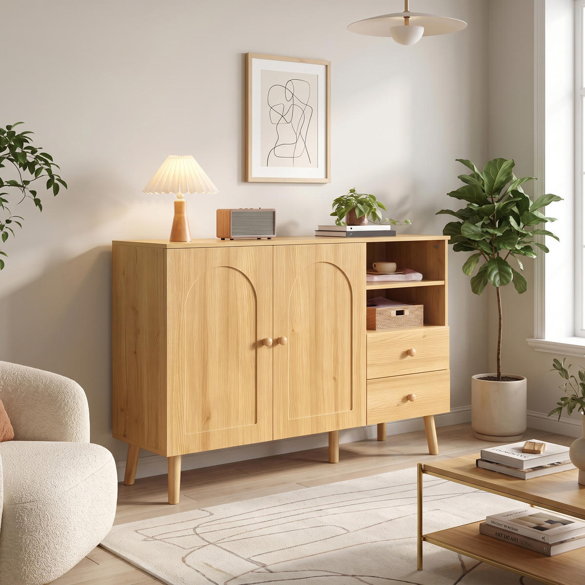 BUFET 118cm cu două laturi, 2 prize, pentru carcasă - culoare naturală, compozit lemnos (118/82/35cm) - Urban Meuble