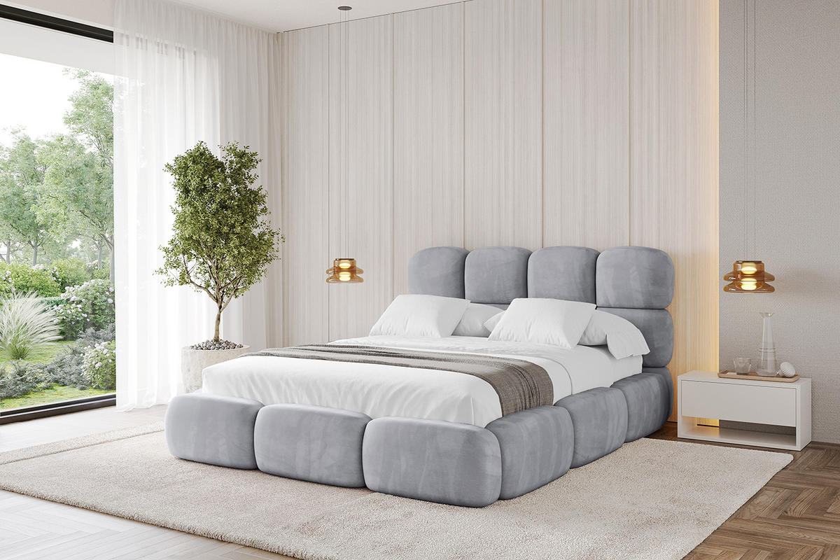 POLSTERBETT mit Bettkasten und Lattenrost, Bett mit Matratze H3/H4 - NOMA 120x200 Hellgrau - Hellgrau, Holzwerkstoff/Textil (120/200cm) - ALTDECOR