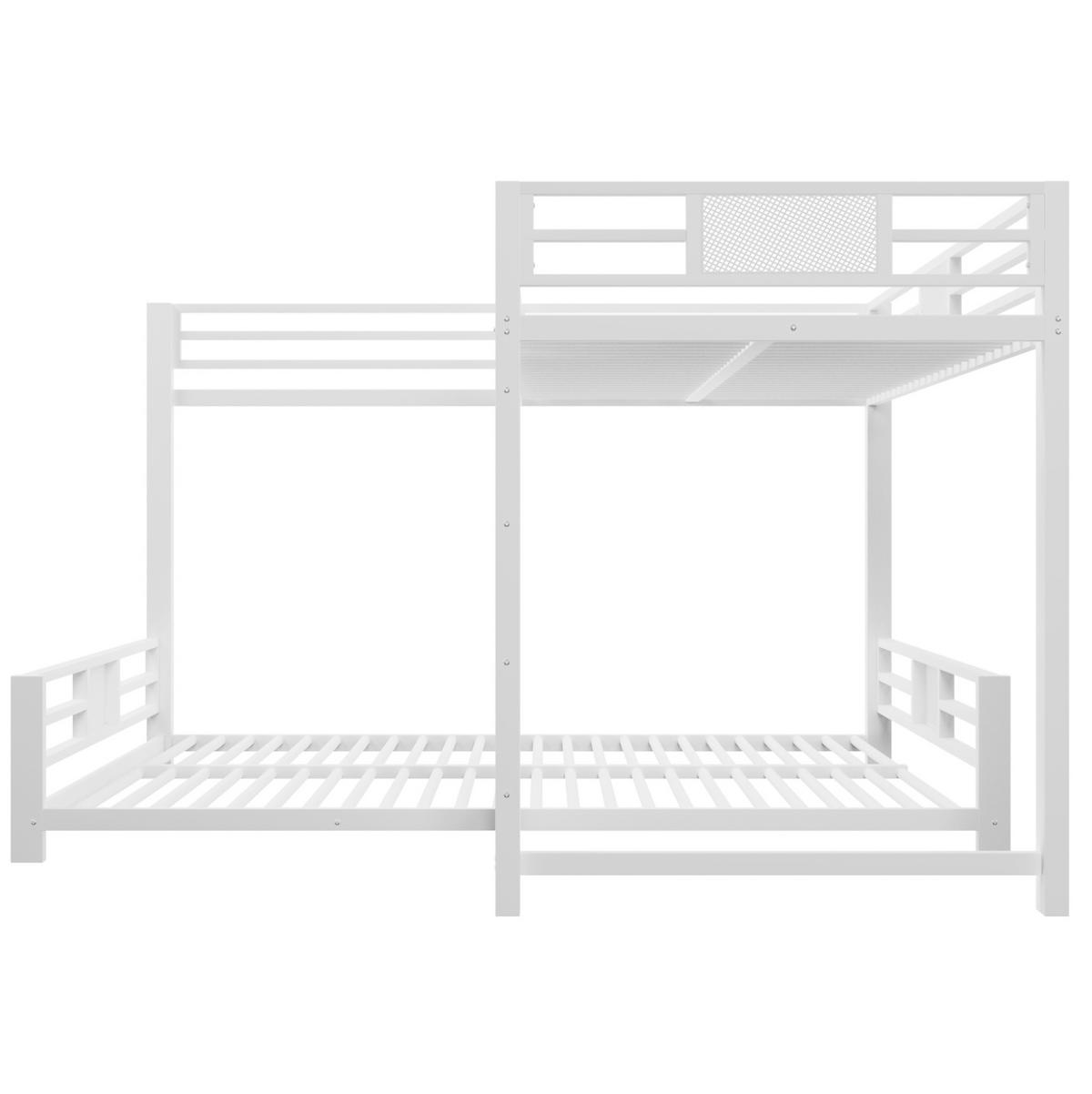 ETAGENBETT aus Metall 204x204x130 cm Weiß mit Schutzgittern, platzsparendem L-Design und Metalllattenrost - Weiß, Metall (90/200cm) - Modfu