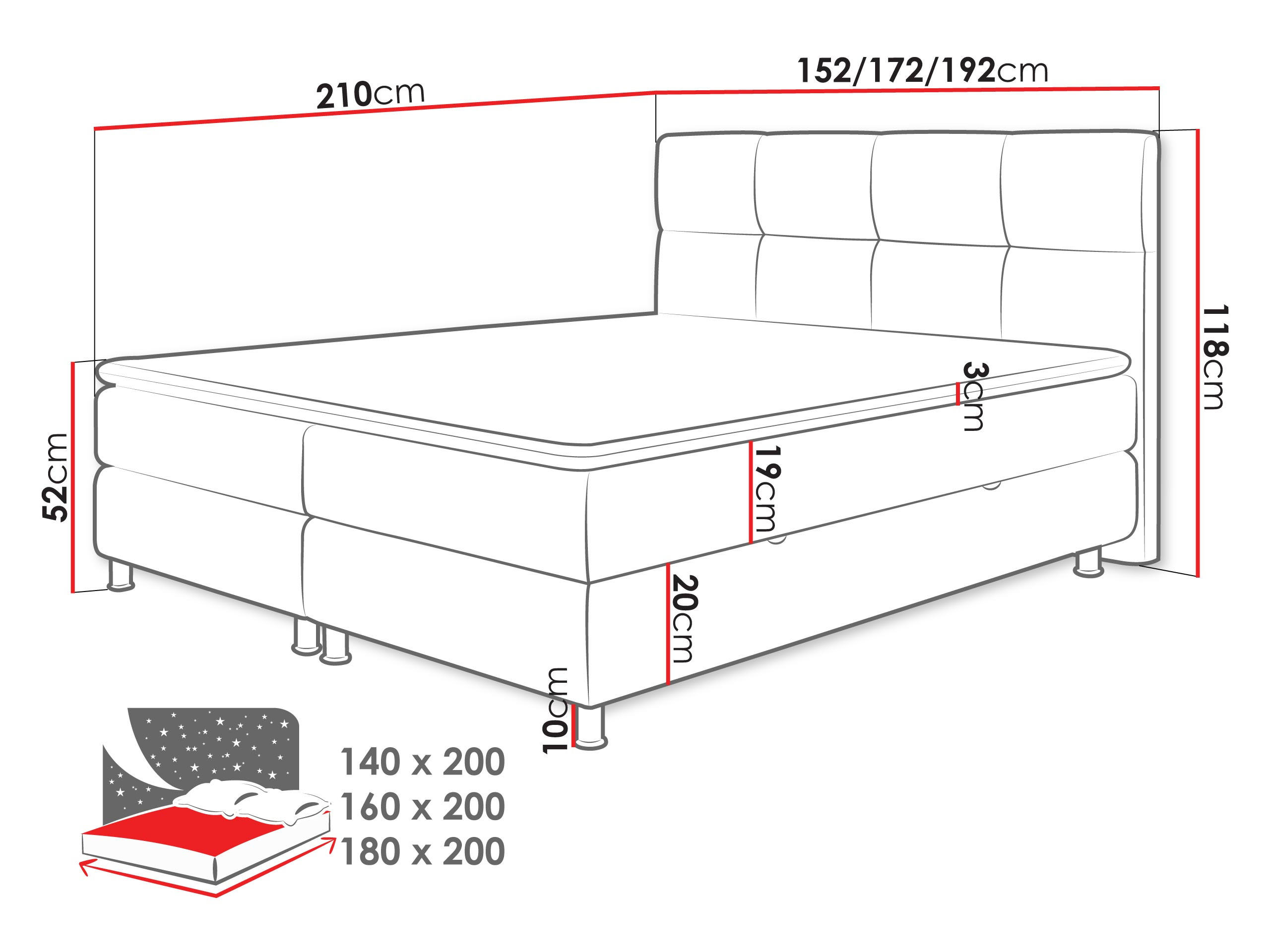 Thumbnail - Mirjan24 Boxbett, Beige, Textil, H3, Rechteckig, 180x200 cm, Schlafzimmer, Betten, Boxspringbetten