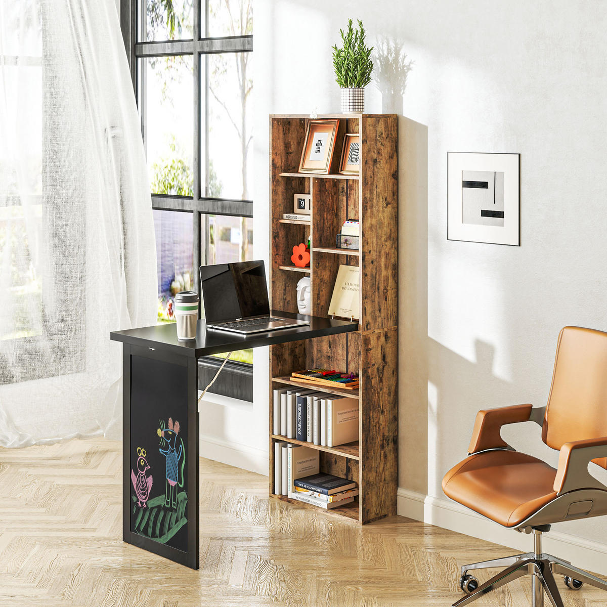 SCHREIBTISCH Braun klappbar mit Regal und Tafel 98/51/153 cm - Rotbraun, Holzwerkstoff (51/98/153cm) - PANGIVO