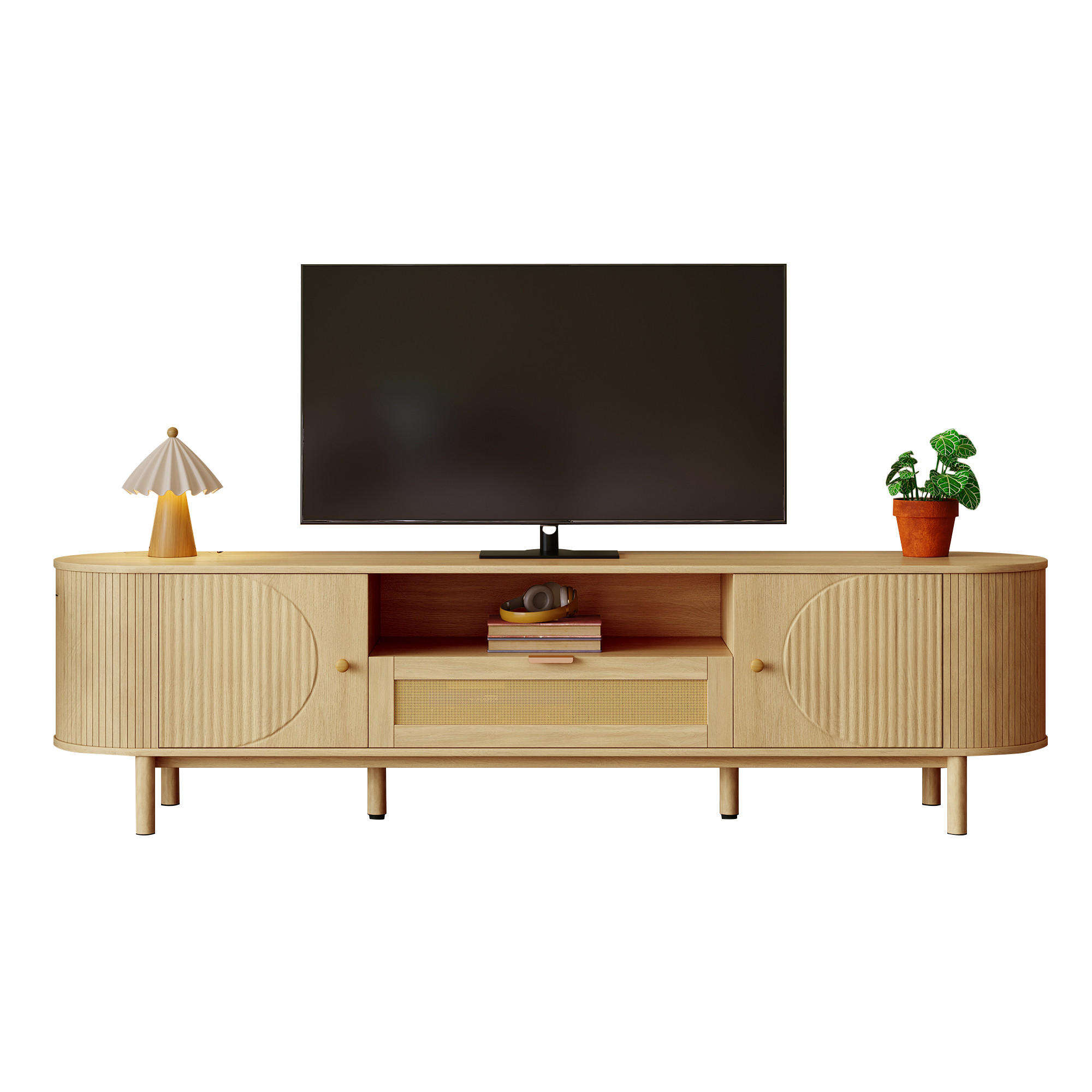 TV-SCHRANK Lowboard Rattan Schubladen offen - Naturfarben, Holz (175/51/36cm) - Fortuna Lai