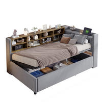 POLSTERBETT aus Samt 90x200 cm Grau mit hydraulischem Stauraum, Nachtlicht, USB- und Typ-C-Anschluss - Hellgrau, Textil (90/200cm) - IVMEU