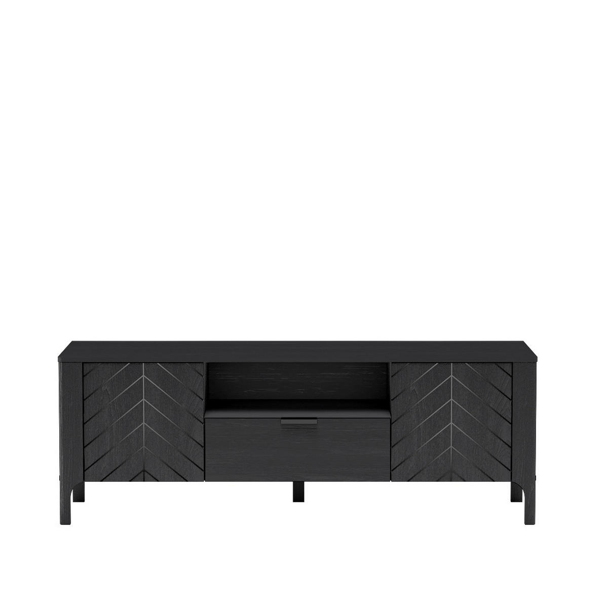 RTV-SCHRANK Lumi Schwarz, Zweitüriger TV-Tisch mit Schublade - Schwarz, Holzwerkstoff (160/57/41cm) - Bettso