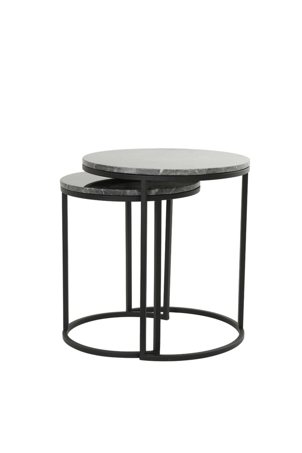 BEISTELLTISCH Alfio Braun Ø49/53,5 cm 2er-Set - Schwarz, Stein (49/49/53.5cm) - Light & Living