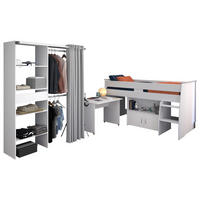 KINDERZIMMER weiß 2-teilig, Jugendzimmer-Set mit Stauraumbett und Kleiderschrank - Schwarz/Weiß, Holzwerkstoff/Kunststoff (143/182/115cm) - Parisot Meuble