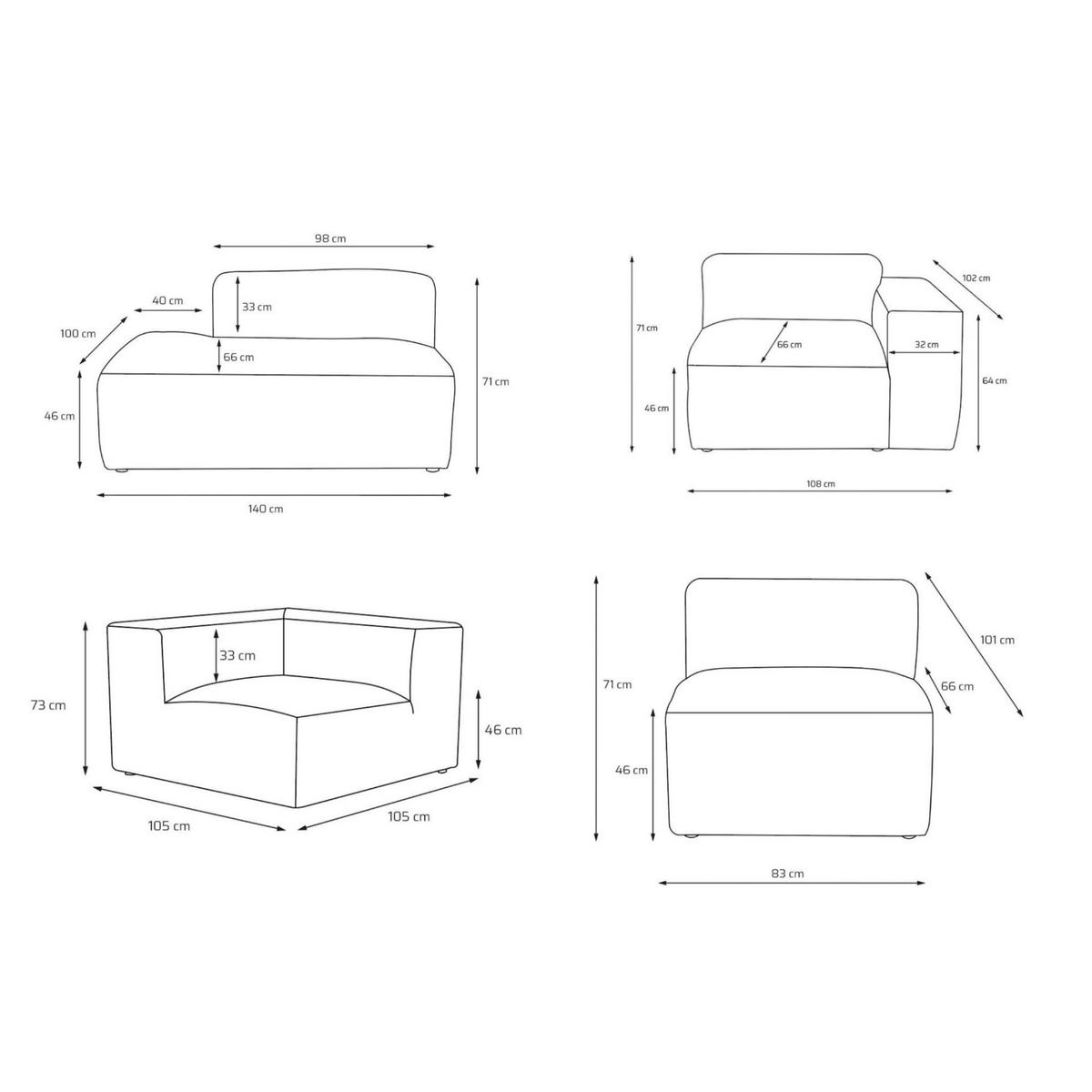 4-SITZER modulares Ecksofa HEAVEN SET 2 Rechts, Breite 300 cm Webstoff Grau - Schwarz/Grau, Holz/Kunststoff (245/300cm) - Muffo