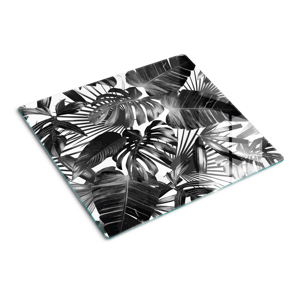 GLASPLATTE 60x52 cm Tropische Blätter - Schwarz, Glas (60/0.4/52cm) - TULUP