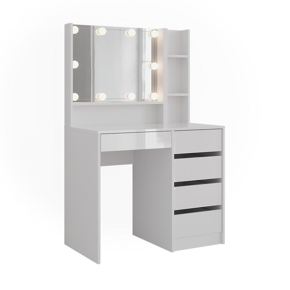 SCHMINKTISCH Sherry Weiß/Weiß Hochglanz 89.8 cm 4 Teile - Weiß Hochglanz, Holzwerkstoff (50.1cm) - Vicco