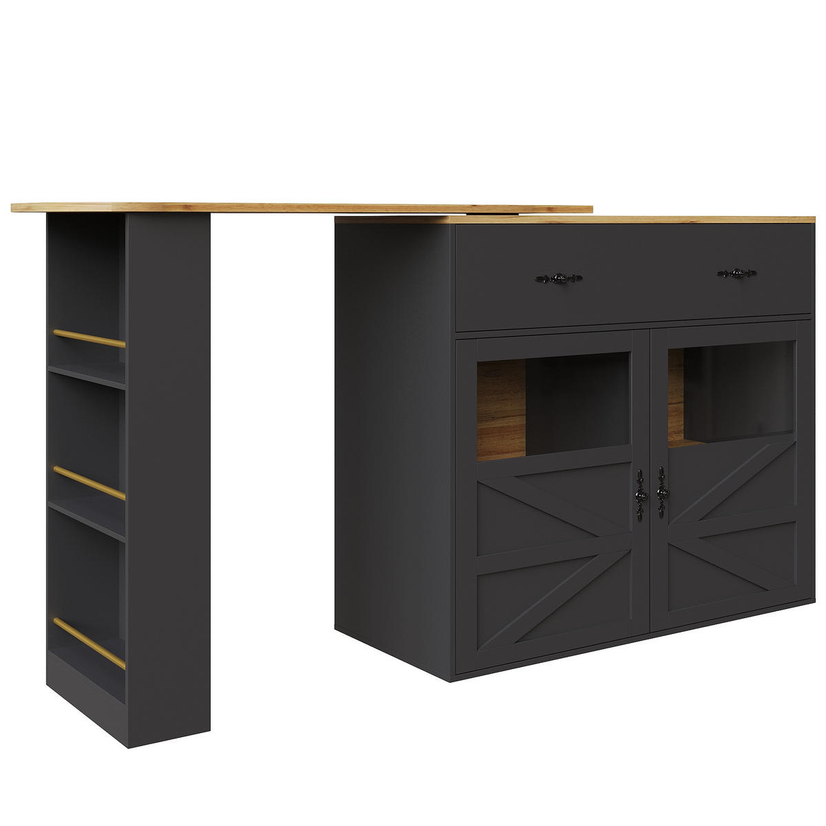 BARTISCH ausziehbarer mit Stauraum Schwarz - Schwarz, Holzwerkstoff (39/104/204cm) - Urban Meuble