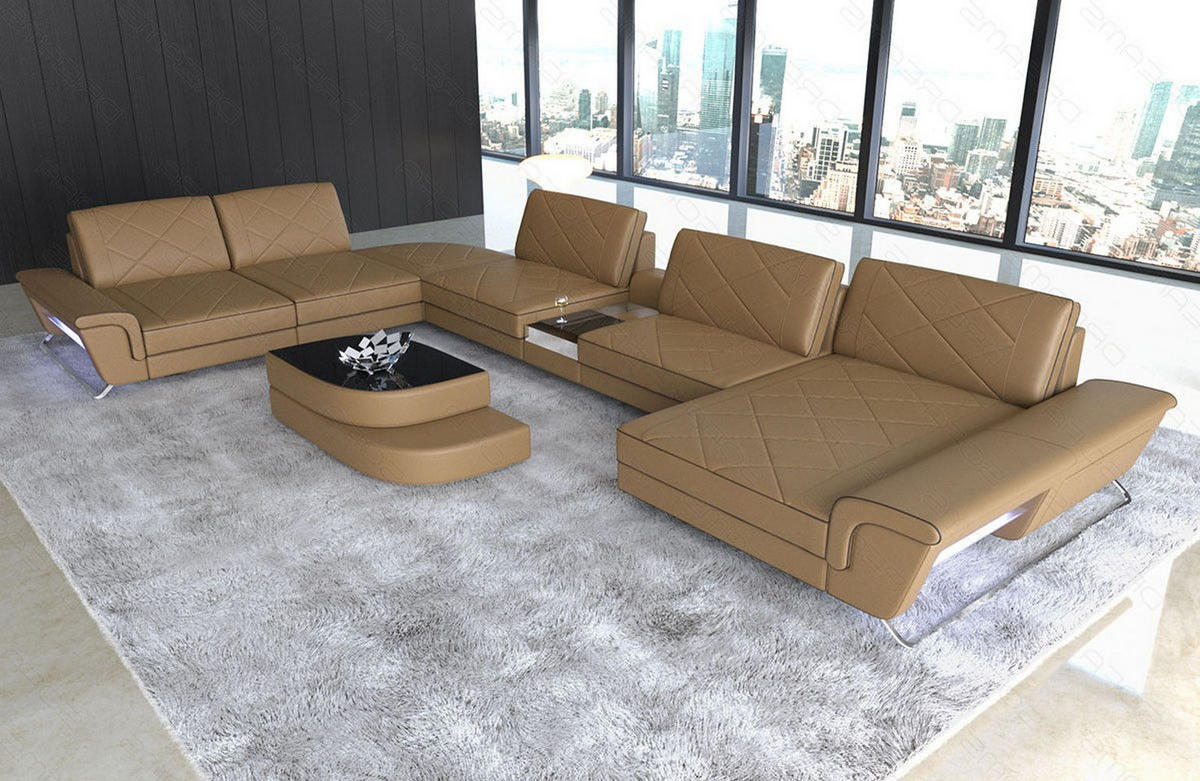 WOHNLANDSCHAFT Bari XXL - Beige, Leder (456/89/329cm) - Sofa Dreams
