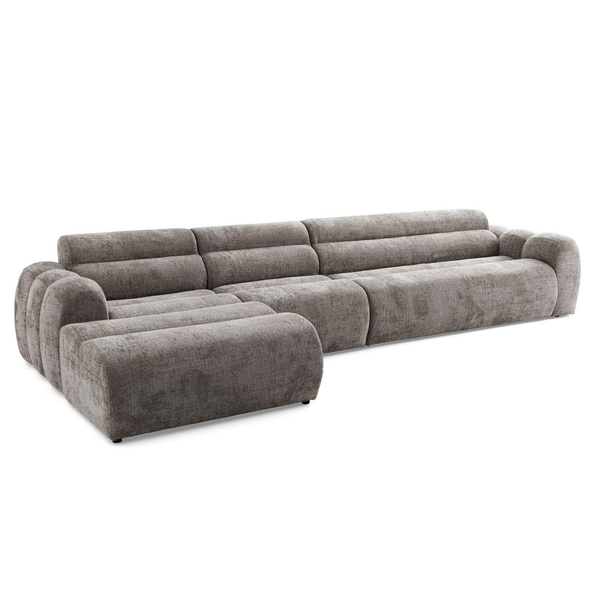 5-SITZER modulares Ecksofa VEER SET 2 Links, 379 x 175 cm, Chenille Webstoff Braun - Schwarz/Braun, Holz/Kunststoff (379/175cm) - Muffo