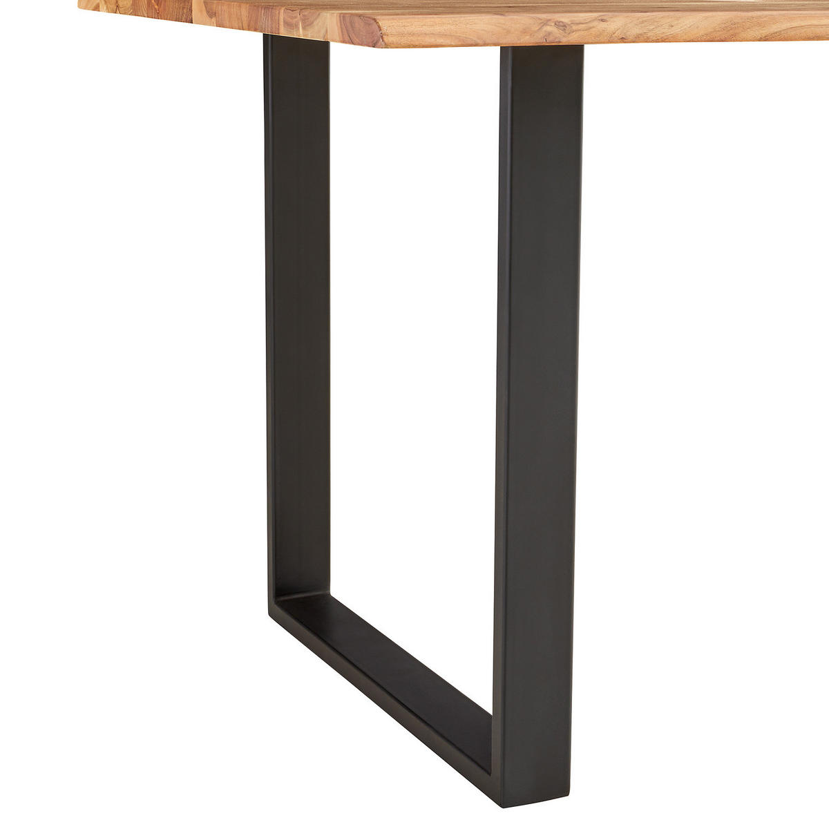 ESSTISCH mit Massivholzplatte - Akazie massiv / Eisen - Schwarz/Braun, Holz/Metall (90/180/76cm) - home24