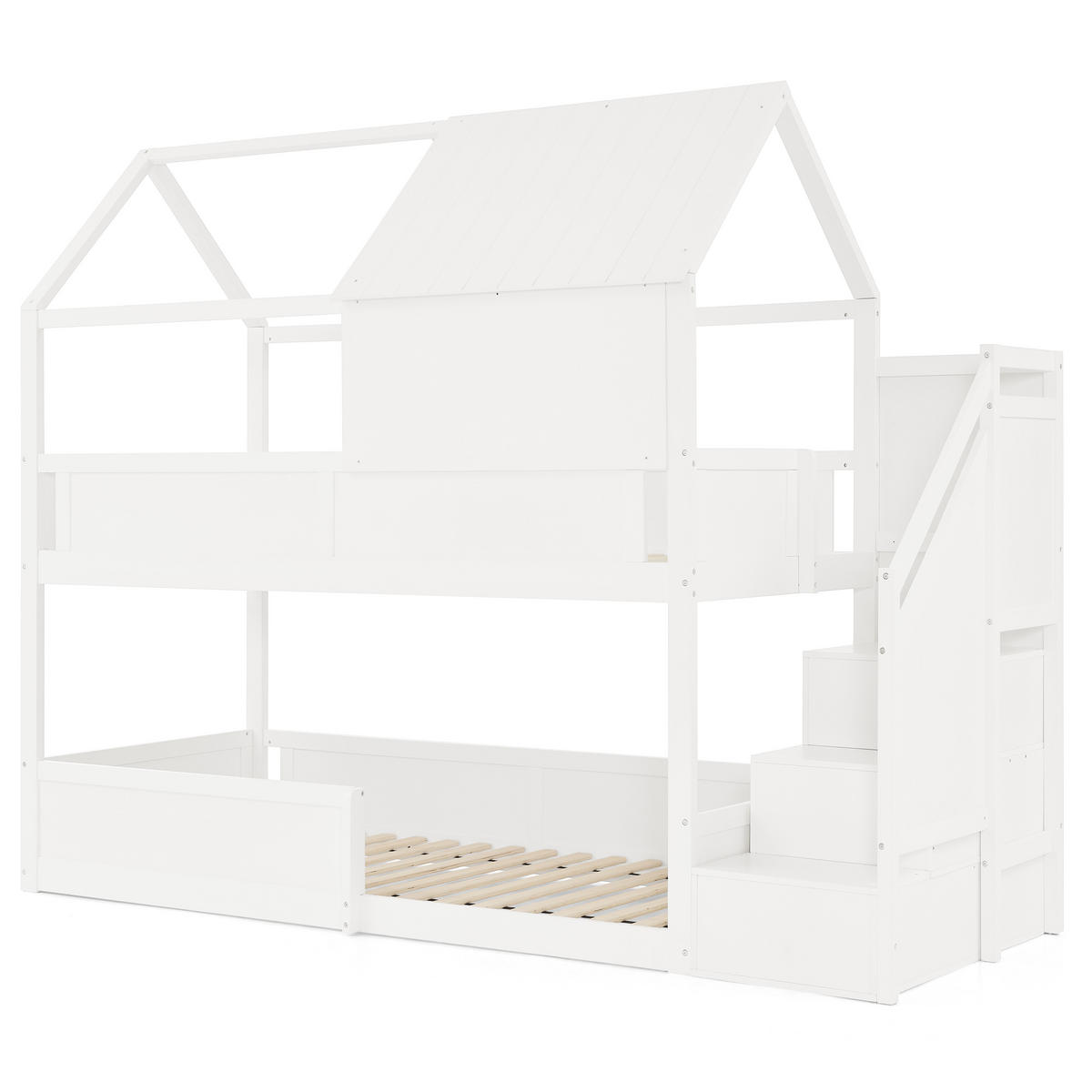 ETAGENBETT 80/200 cm Dachdesign und Stufen, DE-41924, in Weiß - Weiß, Holz (80/200cm) - ComfortXL