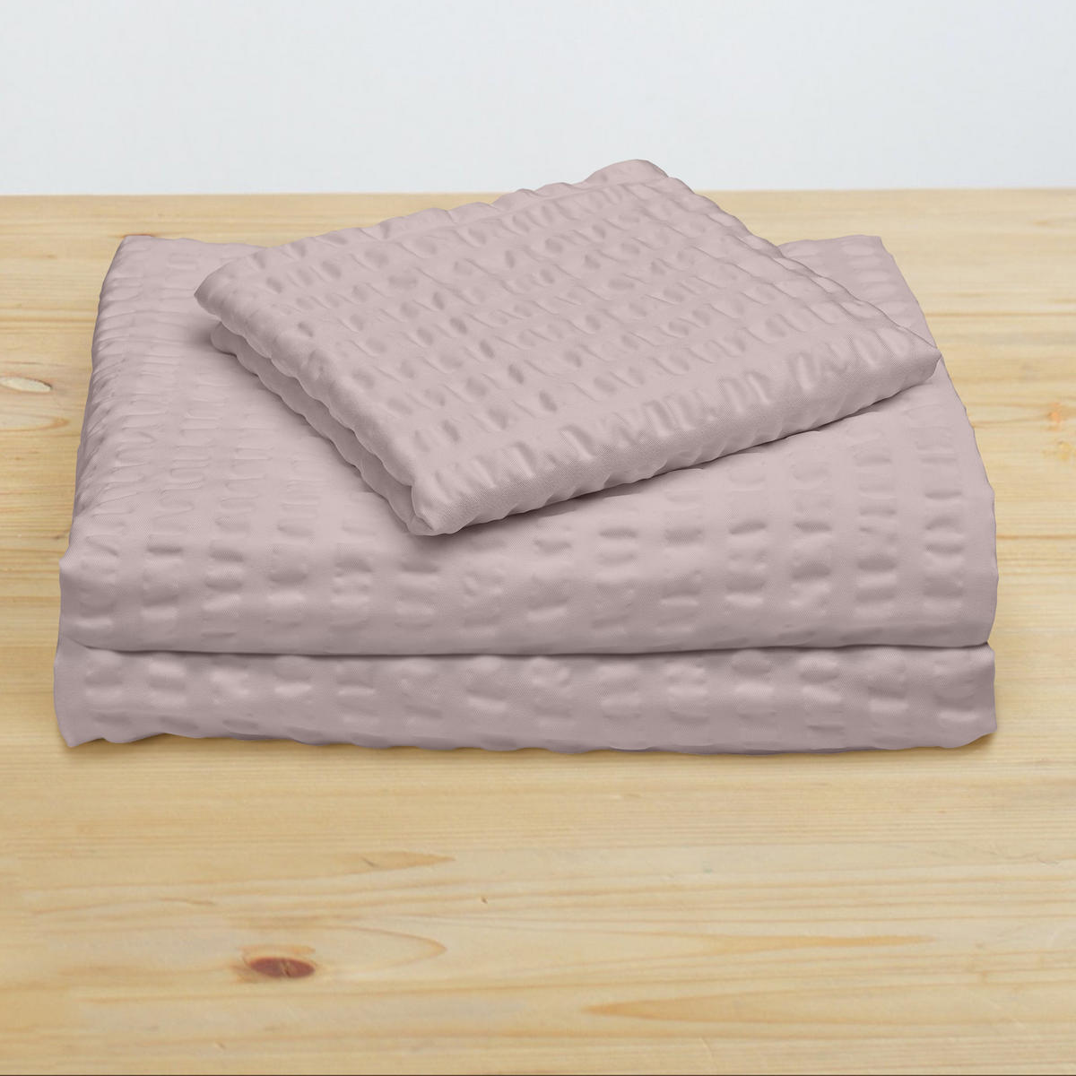 BETTWÄSCHE Meline 135/200 cm + Kissenbezug 40/80 cm Taupe Seersucker - Taupe, Textil (40/80cm) - Beautissu 