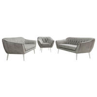 SEDACÍ SOUPRAVA 3+3+1 PIRS - Světle šedá Samet - Bílé nohy - bílá/světle šedá, kompozitní dřevo/textil (180/75/74cm) - MKS